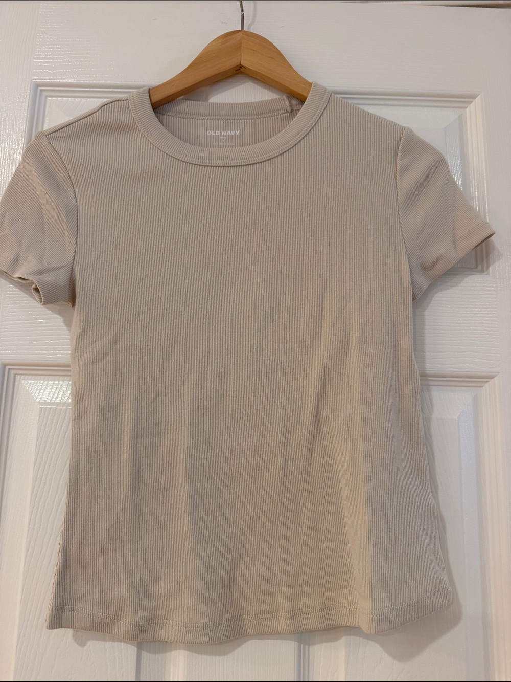 Old Navy Short Sleeve Ribbed Crewneck Top - Light Taupe